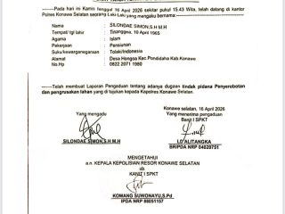 Simon Tempuh Jalur Hukum, Laporkan Dugaan Penyerobotan Lahan, Perusakan Tanaman, dan Pengancaman ke Polres Konsel